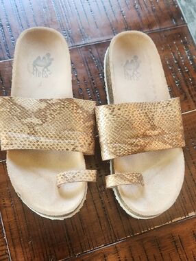 Metallic Snake-Embossed Slide Sandals